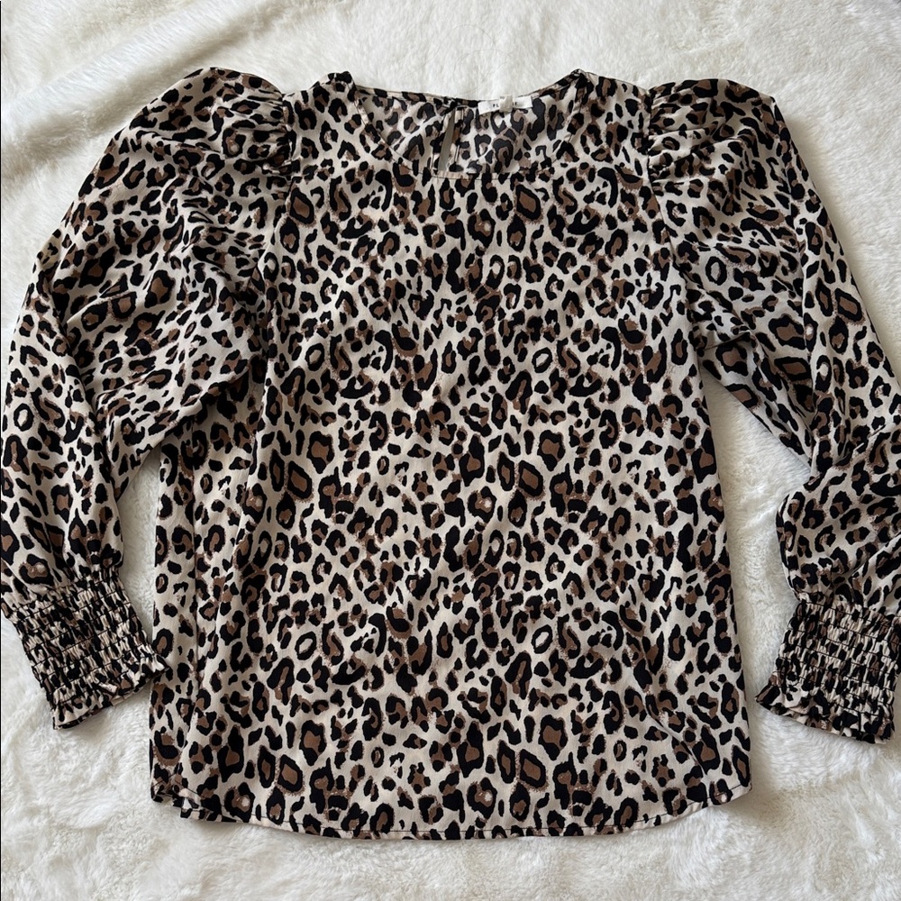 Pleione Leopard Print Puff Sleeve Blouse - Black & Brown